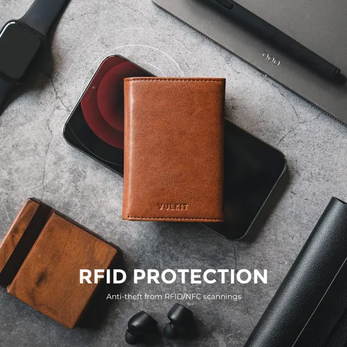 Miniatura 34 de VULKIT Cartera con tarjetero para hombre, con cierre magnético, bloqueo RFID, billetera de cuero triple, marino, Moderno