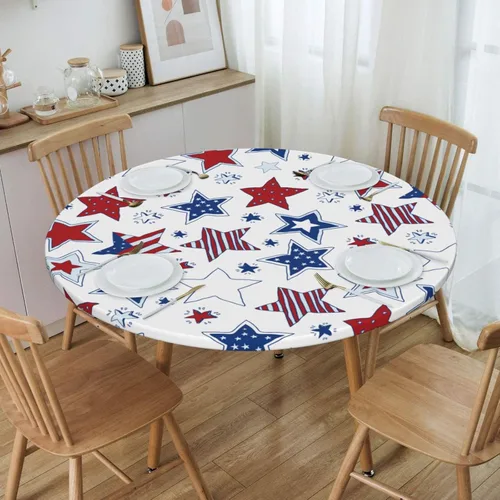 Miniatura 39 de Futterya Decorative Round Tablecloth Fitted Elastic Waterproof Table Cloth Cover Stretch Table Pad Cover for Parties Weddings Banquet Outdoor Events
