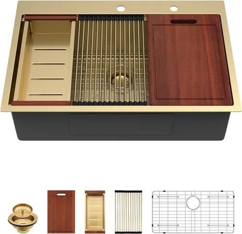 Miniatura 22 de Sarlai 15 Fregadero de Barra de 15x15 Pulgadas para Cocina, Fregadero de Barra de Acero Inoxidable de Calibre 16, Estación de Trabajo con Repisa