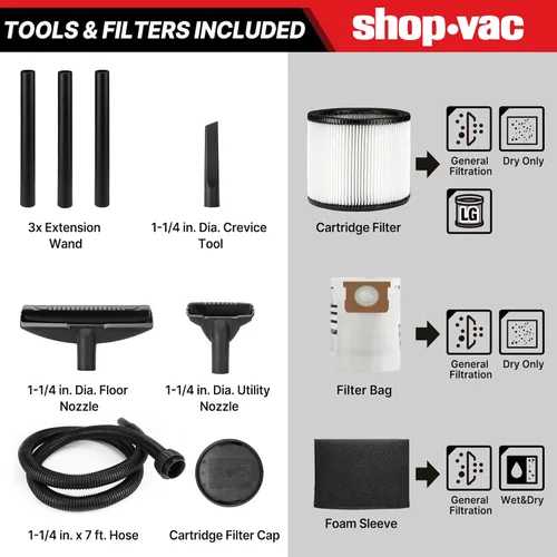 Miniatura 4 de Shop-Vac 5922805 Aspiradora húmeda/seca, 8 galones, 4.5 HP pico, manguera de 1.25 pulgadas de diámetro x 7 pies, cable de 6 pies, ideal para obra