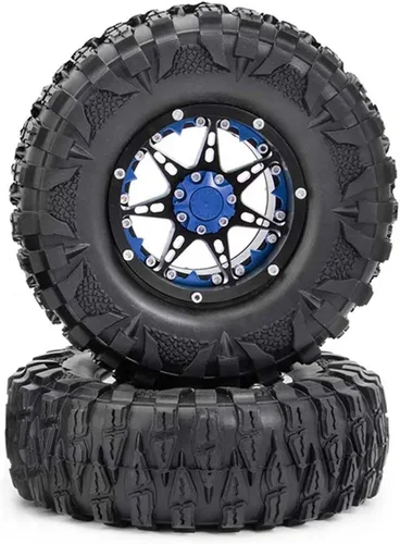 Miniatura 6 de Neumáticos de goma OD de 4.724 in y llantas de metal Beadlock de 2.2 pulgadas para 1/10 RC Rock Crawler Car Axial SCX10 RR10 Wraith 90056 Traxxas