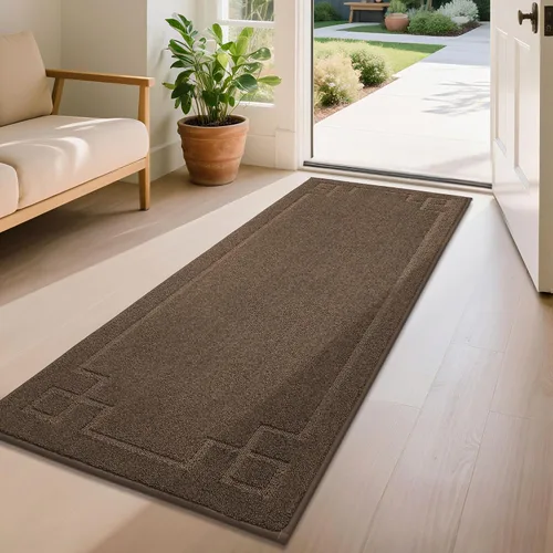 Miniatura 42 de BEQHAUSE Alfombra de Puerta 81 x 122 cm, Alfombras Antideslizantes para Interior Alfombras de Entrada Lavables de Perfil Bajo y Absorbentes, Marrón
