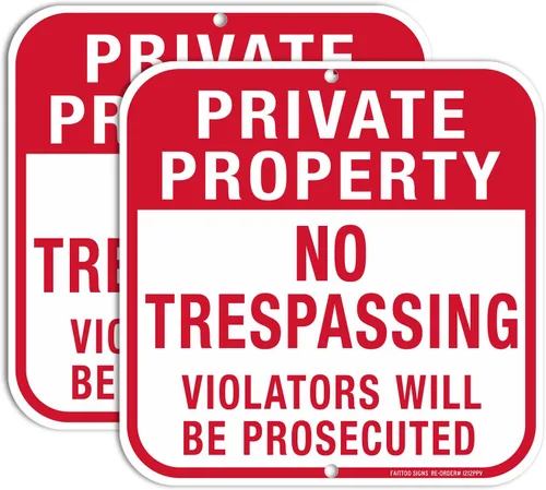 Miniatura 8 de Paquete de 5 carteles de propiedad privada No Trespassing, cuadrado de 12 x 12 pulgadas, aluminio libre de óxido, protección UV e impermeable, Señal