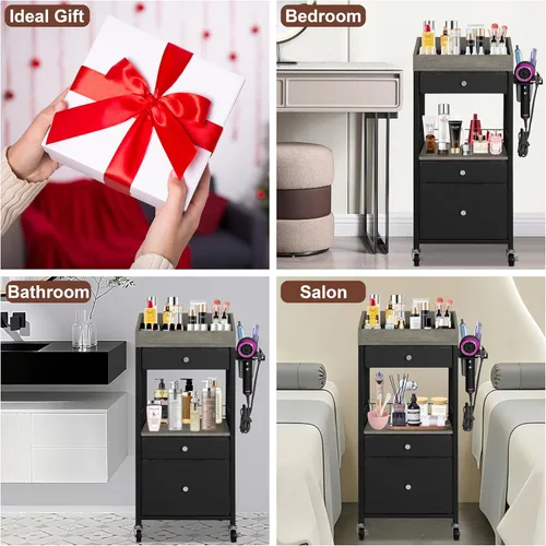 Miniatura 9 de Carrito organizador de maquillaje con 3 cajones, carrito de almacenamiento de cosméticos rodante con divisores ajustables, soporte de herramientas