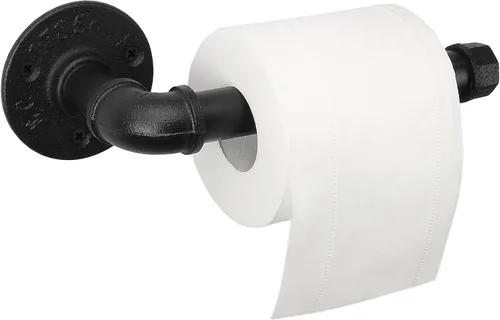 Soporte de papel higiénico de tubo industrial, resistente, de hierro rústico vintage, estilo granja, rollo de papel para montaje en pared, toalleros