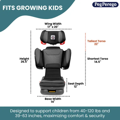 Miniatura 3 de Peg Perego Viaggio Flex 120 Booster, ajuste total 4D para seguridad y comodidad, sin reposabrazos, plegable compacto para viajes, 40-120 libras