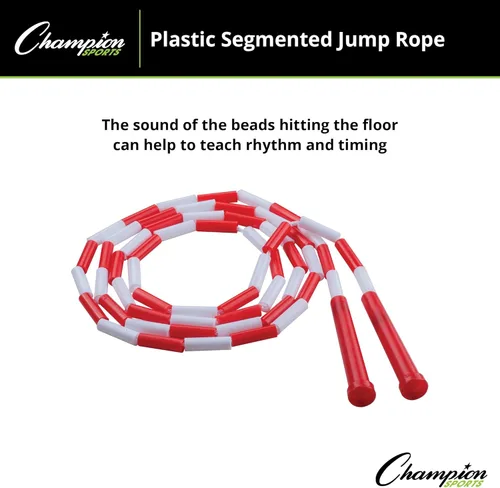 Miniatura 4 de Champion Sports Plastic Segmented Jump Rope Rojo/blanco (7 pies)