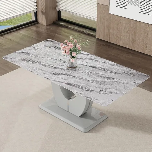 Miniatura 20 de JUFU Mesa de comedor de mármol sintético de 63 pulgadas para 4-6 personas, moderna mesa rectangular de cocina y comedor, mesa de MDF de aspecto