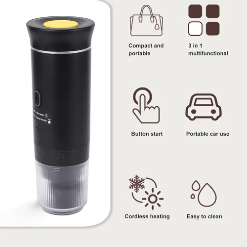 Miniatura 2 de Cafetera eléctrica portátil, cafetera de viaje autocalentable con diseño de cápsula, presión de 15 bares, material, cafetera para viajes, oficina