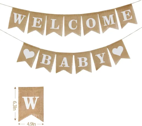 Letreros de bienvenida de arpillera para baby shower, banderas de revelación de género, decoración de fiesta para baby shower, pancarta rústica