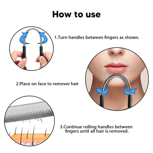 Miniatura 2 de 3 unidades de removedor de vello facial manual de primavera, depilación facial de mano para mujeres, ceja, barbilla, mejilla, bigote, labio superior