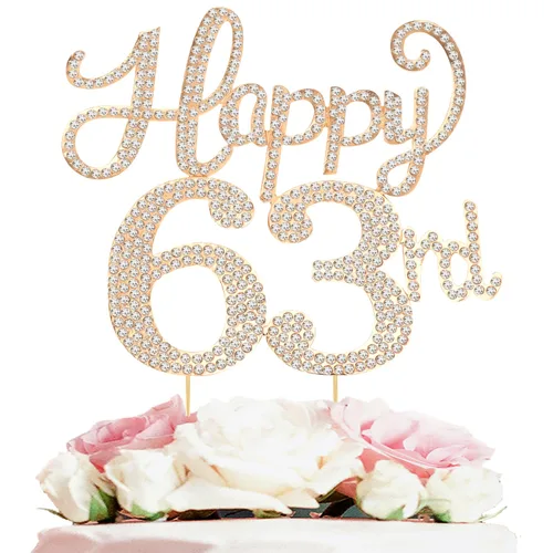 Miniatura 135 de LASKYER Decoración de feliz cumpleaños número 10, decoración de pastel de diamantes de imitación dorados de 10º cumpleaños – Letrero de metal