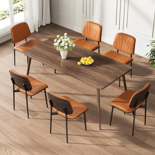 Miniatura 62 de REONEY - Juego de 4 sillas de comedor, modernas de mediados de siglo, tapizadas en piel sintética PU con respaldo de madera curvada de nogal y patas