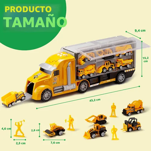Miniatura 7 de JOYIN Juego de camiones de construcción 25 en 1 con 12 vehículos y 12 figuras de trabajadores, camiones de juguete Push and Go con sonido y luz