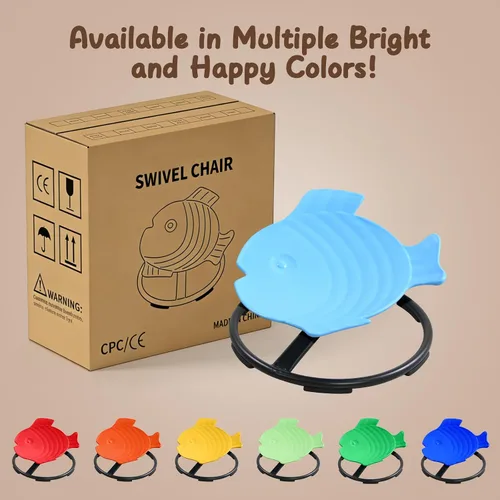 Miniatura 9 de Silla giratoria sensorial para niños con autismo, asiento giratorio en forma de pez de 360°, silla para sentarse y girar para niños pequeños con Azul