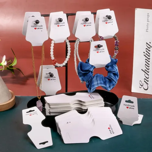Miniatura 5 de 200 tarjetas de exhibición de collares, tarjetas autoadhesivas de embalaje de joyas para llavero, pulsera, banda para el cabello, soporte plegable