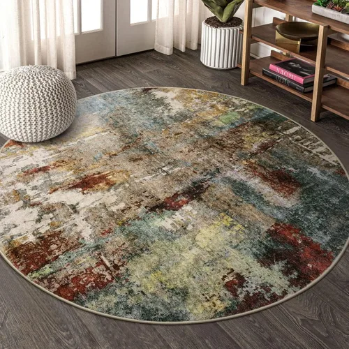 Miniatura 71 de Lahome Alfombra redonda moderna abstracta de 3 pies, color azul, lavable, de 3 x 3 pies, para cocina, entrada, suave, pequeña, antideslizante