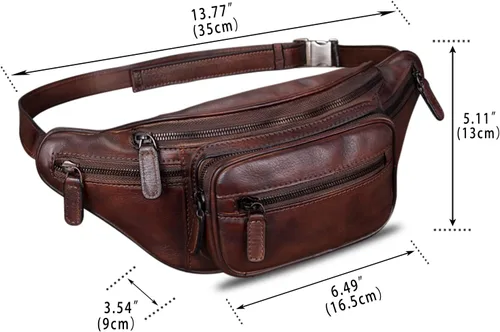 Miniatura 5 de Riñonera de cuero genuino Riñonera de cuero de vaca casual senderismo Sling Bag Crossbody Pecho Bolsas hombro Daypack, Café, Vintage