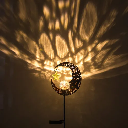 Miniatura 2 de Hapjoy - Luces solares para exteriores, decoración con forma de luna, linterna para patio, césped o camino, decoraciones con globo de cristal Bronce