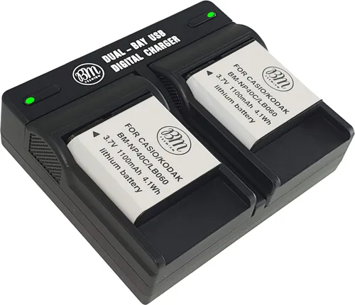 BM Premium Paquete de 2 baterías LB-060 y cargador de batería de doble bahía para cámaras Kodak PixPro AZ251, AZ361, AZ362, AZ365, AZ421, AZ422,