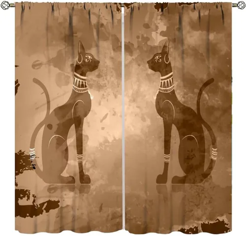 Cortinas vintage de Egipto con estampado de gato egipcio, diseño de mago místico, jeroglífico, símbolo, para dormitorio, sala de estar, cocina,