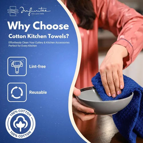 Miniatura 2 de Infinitee Xclusives Paquete de 12 toallas de cocina de alta calidad, 100% algodón, 15 x 25 pulgadas, paños de cocina para cocina, color azul poderoso