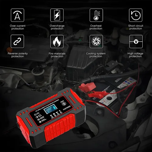 Miniatura 5 de Cargador de batería de 6 amperios, cargador de batería portátil de plomo de 12 V 6 A, cargador de batería de 4 etapas, mantenimiento de batería