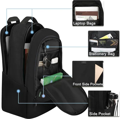 Miniatura 4 de Goloni Mochila ligera e informal para laptop, bolsa de viaje clásica de mano, con puerto de carga USB para hombres y mujeres, Negro oscuro
