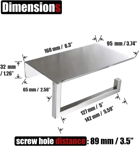 Miniatura 2 de JQK Estante para papel higiénico, soporte para rollo de papel higiénico con estante para teléfono, dispensador de papel de seda de acero inoxidable