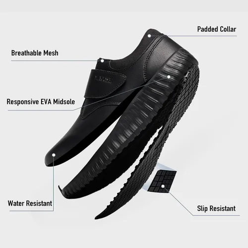 Miniatura 5 de Zapatos de trabajo antideslizantes negros para hombres Servicio de alimentos Restaurante Deslizamiento en el zapato resistente al agua