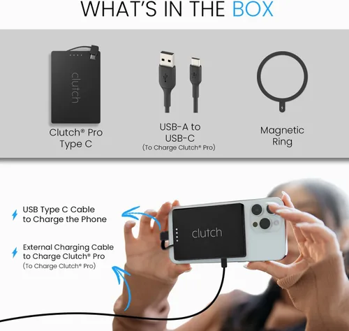 Miniatura 5 de Clutch - Cargador portátil USB-C Pro - Compatible con iPhone 15, 16, 17 y dispositivos Android - Batería magnética de banco de energía - Aprobado