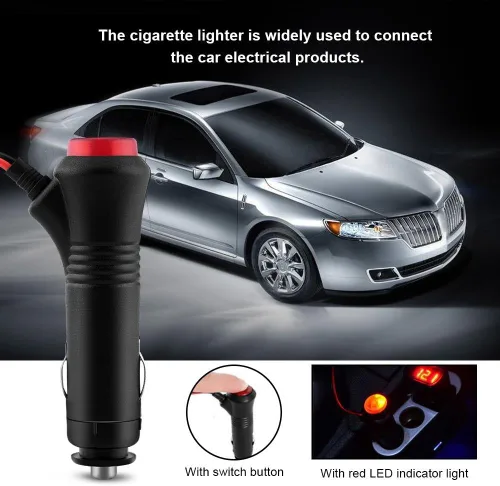 Miniatura 5 de Enchufe para encendedor de cigarrillos con cable, plástico Qiilu y materiales metálicos, 12 V, 24 V, 4.9 ft, enchufe macho para encendedor