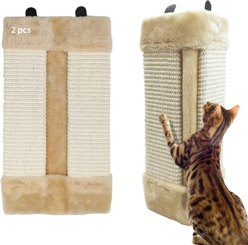 Miniatura 8 de VCEPJH Rascador de esquina para gatos, paquete de 2 tablas de rascar de sisal natural montadas en la pared, almohadillas de arañazos para gatos