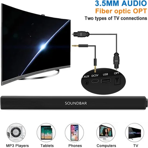 Miniatura 3 de Barra de sonido portátil para TV/PC, exterior/interior con cable e inalámbrico Bluetooth 5.0 altavoz con control remoto y cable óptico, barra