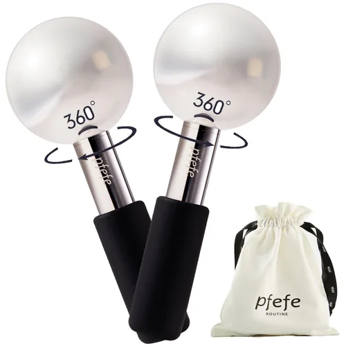 Pfefe Globos de hielo giratorios de 360 grados para cara y ojos, varillas de acero inoxidable irrompibles para rutinas de belleza, tratamientos Negro