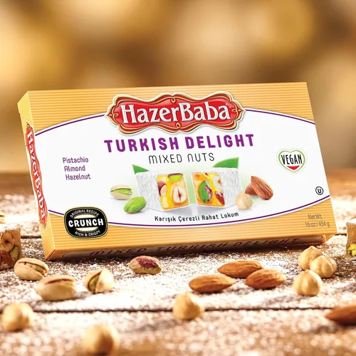 Miniatura 8 de Hazer Baba Delicias Turcas, Caja de bocadillos gourmet con nueces mixtas y sabor a vainilla, bocadillo tradicional vegano, Lokum turco, dulces