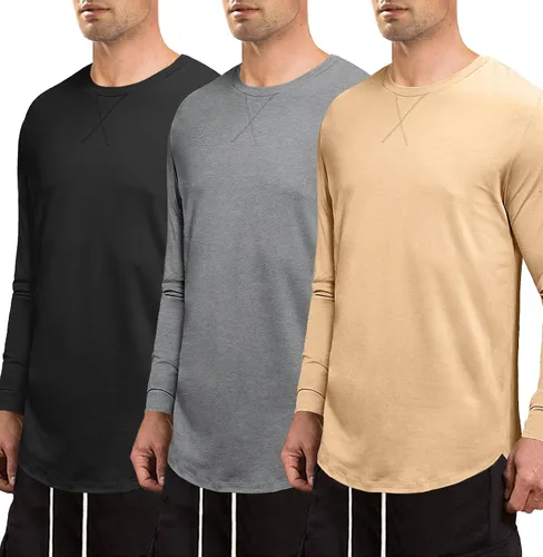 Miniatura 2 de JMIERR Mens 3 Pack Cotton Hipster Hip Hop Longline Crewneck T-Shirt