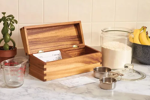 Miniatura 2 de Ironwood Gourmet Caja de recetas de madera de acacia, compartimento doble, para tarjetas de 3 "x 5