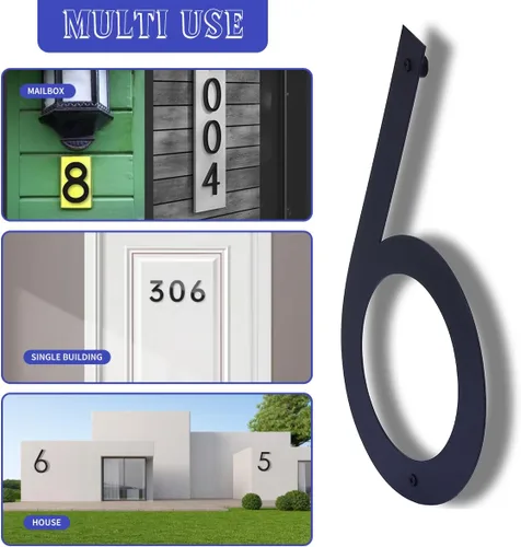 Miniatura 35 de Números de casa negros de metal moderno de 12 pulgadas para exterior, dirección flotante número 7 con kit de clavos para puerta