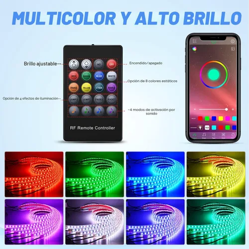 Miniatura 2 de Nilight 6 piezas de luces de neón para la parte baja del auto, tiras de luces RGB multicolores de 300 LEDs, función activa de sonido DIY, modo