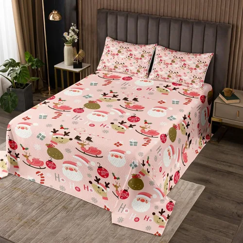 Miniatura 12 de Manfei Colcha de muñeco de nieve de Navidad, tamaño King, colcha acolchada con 2 fundas de almohada, juego de colcha rosa de Navidad de 3 piezas
