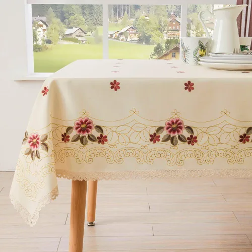 Miniatura 2 de Wewoch Mantel decorativo de encaje con estampado floral rojo, resistente al agua, sin arrugas y a las manchas, mantel de tela para cocina, 60 x 84