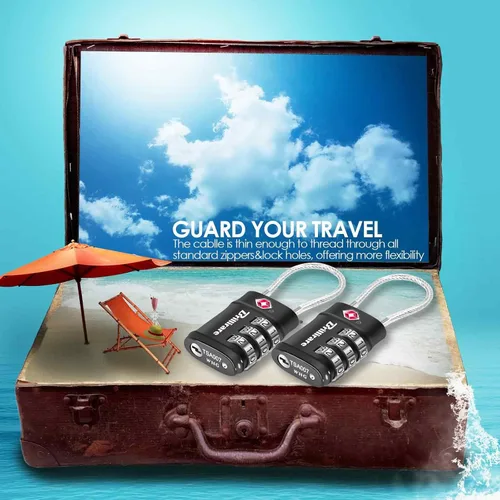 Miniatura 8 de Paquete de 4 cerraduras de equipaje aprobadas por la TSA, cerradura de cable de viaje combinada, candado impermeable de 3 dígitos, cerradura