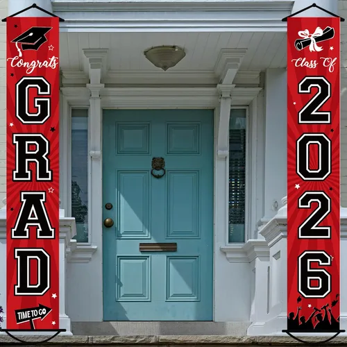 Miniatura 17 de Cartel de graduación 2026, decoraciones de graduación negro y dorado, letrero de porche de clase de 2026, decoración de puerta de felicitaciones