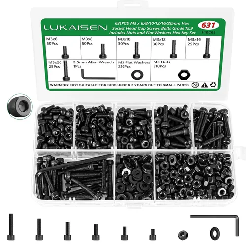 Miniatura 30 de Kit surtido de 1500 tornillos métricos, tornillos de máquina M2 M3 M4 M5 M6 con cerradura y arandelas planas, acero de aleación de grado 10.9, kit