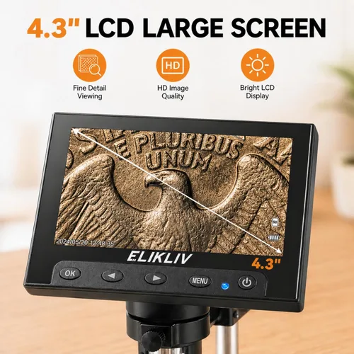 Miniatura 2 de Elikliv Microscopio, microscopio digital LCD para monedas 1000x, lupa de monedas con 8 luces LED ajustables, vista de PC compatible con Blanco