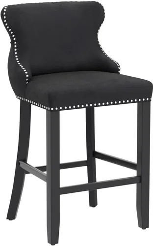 Miniatura 4 de mikibama Juego de 2 taburetes de bar de terciopelo con respaldo de ala, sillas de bar tapizadas con botones capitoné con altura de mostrador