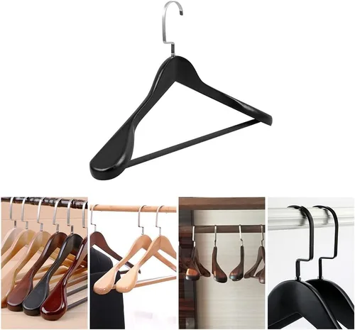 Miniatura 4 de Hemoton Percha de madera maciza con hombros anchos y gruesos, antideslizante, para almacenamiento de ropa, hogar, dormitorio, armario, organizador