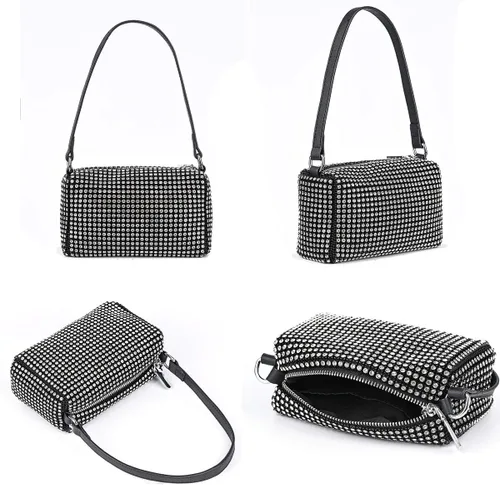 Miniatura 5 de Bolso de mano de noche con cristales brillantes para mujeres y niñas, bolso cruzado brillante para boda, graduación, fiesta, club, bolsos de mano