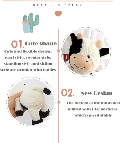 Miniatura 3 de Animal de peluche de vaca de 9 pulgadas, lindo juguete de peluche de vaca suave, regalos para niñas, niños